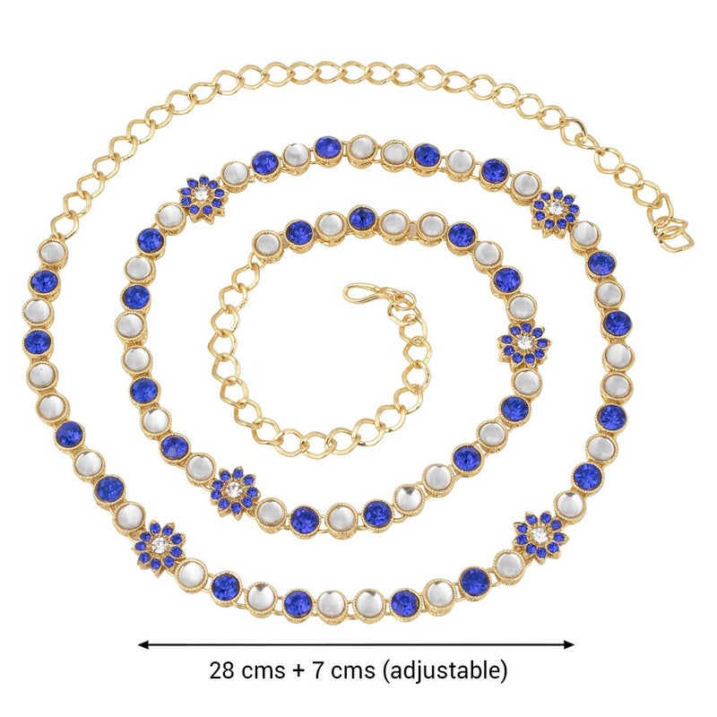 Aheli Ethnic Faux Stone Waist Charm Jewelry Kamar Patta Belly Chain Indian Traditional Sari Saree Belt Gift for Women (Blue) - Image 3